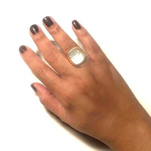 Stainless Steel Square Ring Gold Shell Stone